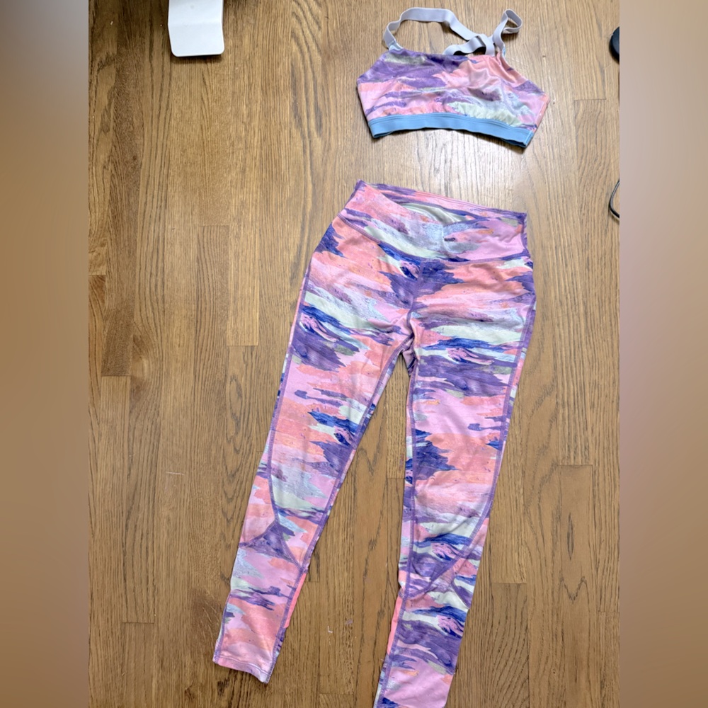Girls - Colorful Abstract Print Sports Bra and Leggings Set